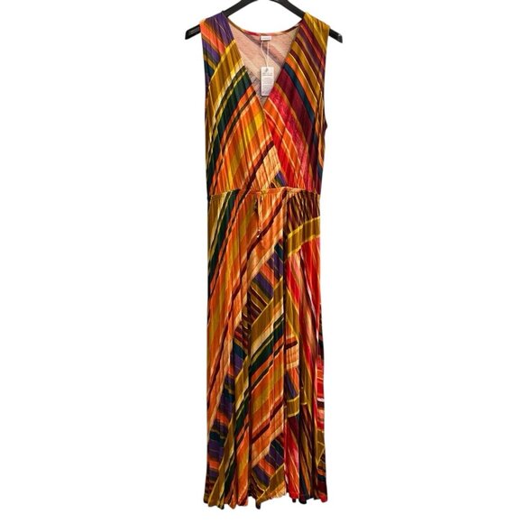 Lascana Dress Womens 44 US 12 Earth‎ Tone Contrast Stripe Maxi Vacation Beach - Picture 1 of 11